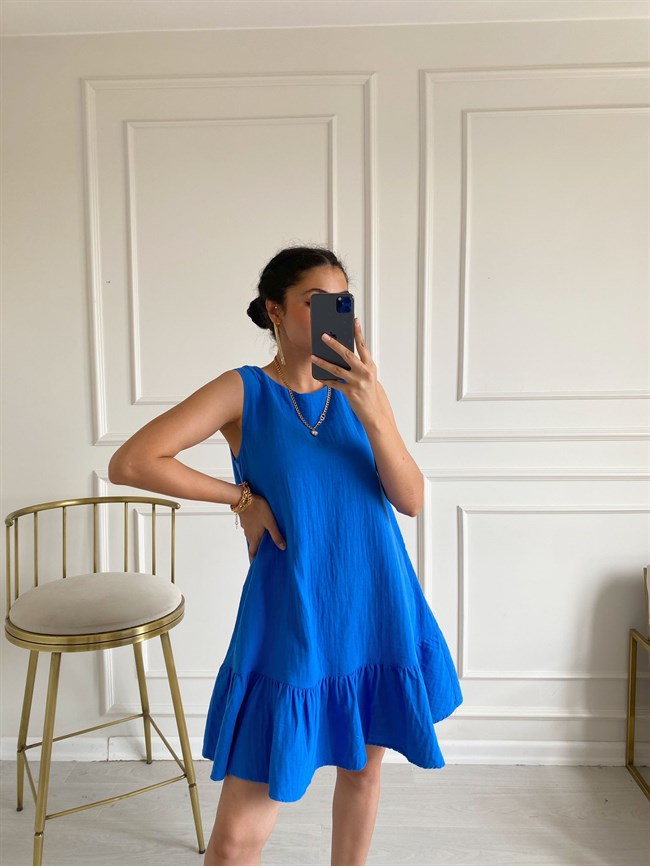 Mavi Eteği Fırfırlı Berry Elbise