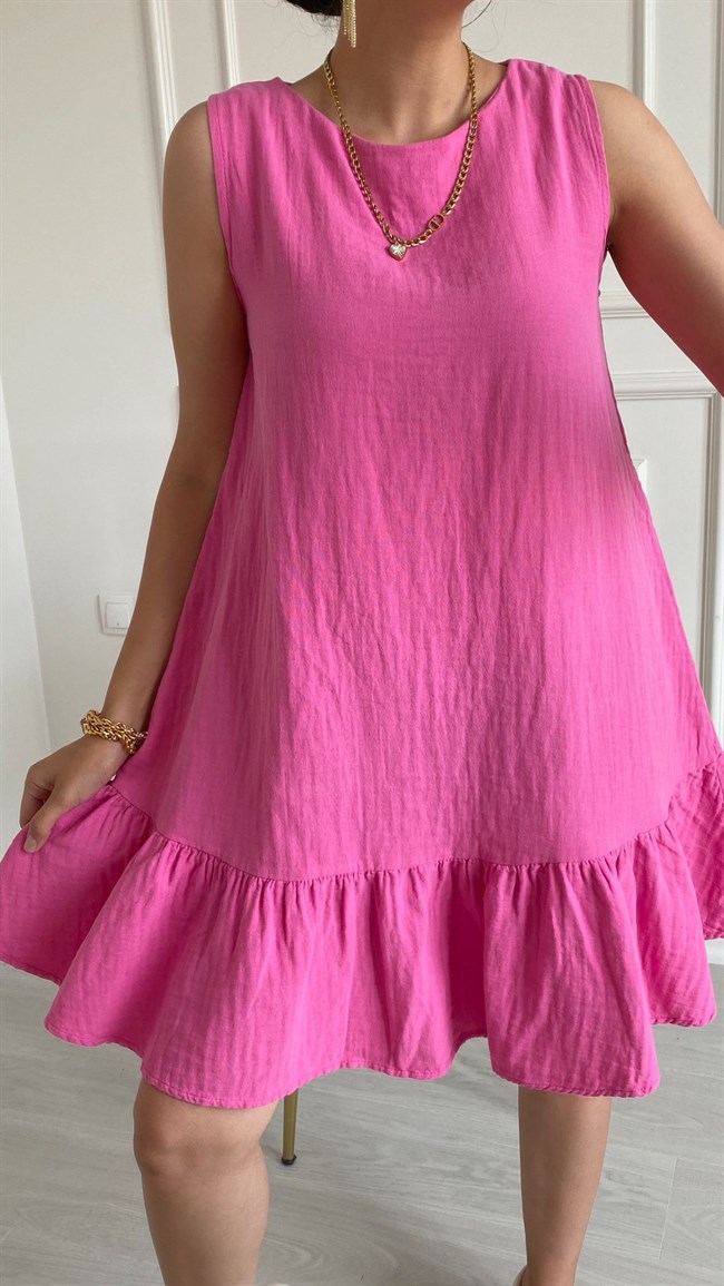 Pembe Eteği Fırfırlı Berry Elbise