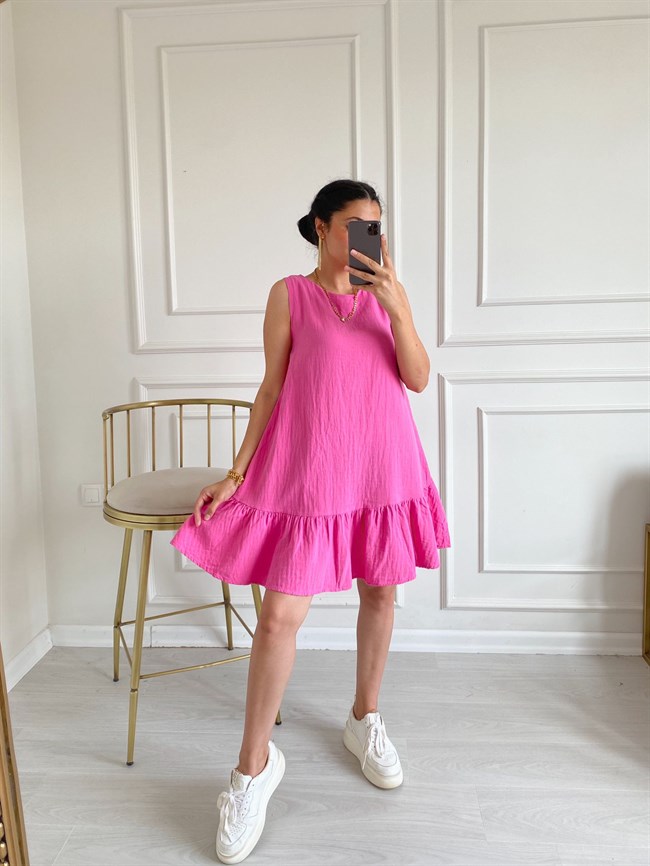 Pembe Eteği Fırfırlı Berry Elbise