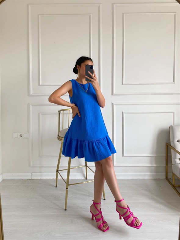 Mavi Eteği Fırfırlı Berry Elbise