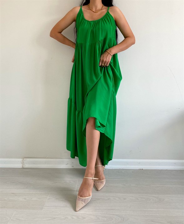 Yeşil Askılı Salaş Elbise