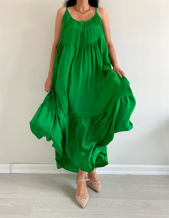 Yeşil Askılı Salaş Elbise